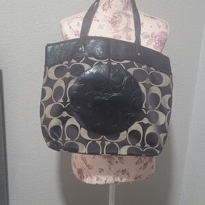 Coach Black and Tan Signature Tote